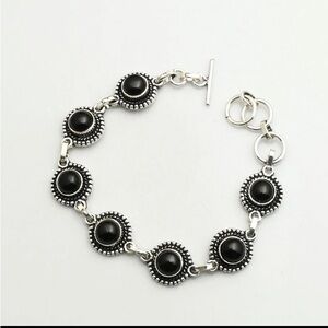 Elegant Black Onyx and 925 Silver Bracelet